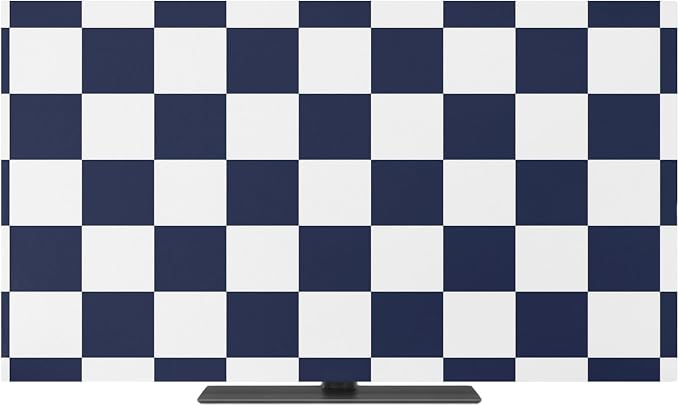Navy Blue White Checker Indoor TV Cover, Elastic TV Screen Protector Buffalo - Image 2