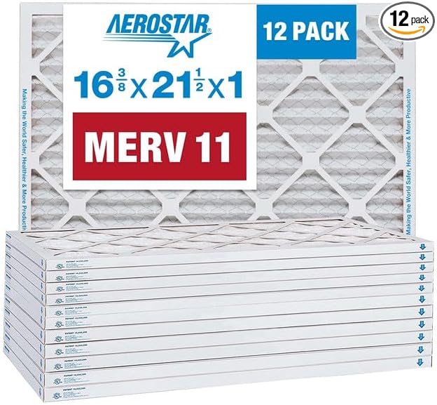 Aerostar 16 3/8x21 1/2x1 MERV 11 Pleated Air Filter, AC Furnace Air Filter by AirFiltersDelivered