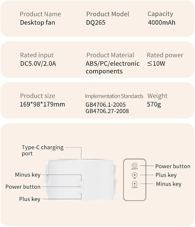 LED screen rechargeable desk fan, silent desktop air purifier - Image 9