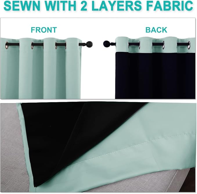 NICETOWN Full Shading Curtains for Windows, Super Heavy-Duty Black Lined Blackout Curtains for Bedroom, Privacy Assured Window Treatment (Aqua Blue, Pack of 2, 70 inches W x 95 inches L)