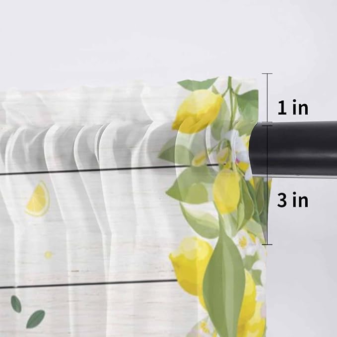 Lemon Dwarfs Sheer Valance Curtains, Gnome Green Leaf Wood Striped Black Plaid - Image 7