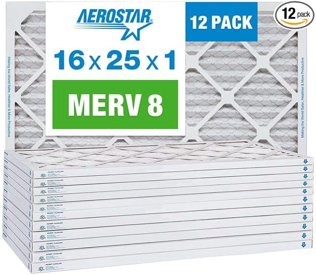 Aerostar 16x25x1 MERV 8 Air Filter, Pleated AC Furnace HVAC Filters, by AirFiltersDelivered