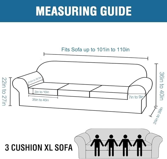 H.VERSAILTEX 4 Piece Stretch Sofa Covers for 3 Cushion Couch Covers for Living Room Furniture Slipcovers (Base Cover Plus 3 Seat Cushion Covers) Upgraded Thicker Jacquard Fabric (XL Sofa, Chocolate)