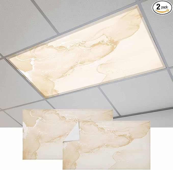 2 Pack Yellow Abstract Fluorescent Light Covers Silver Marble Ripples Clouds by Unknown