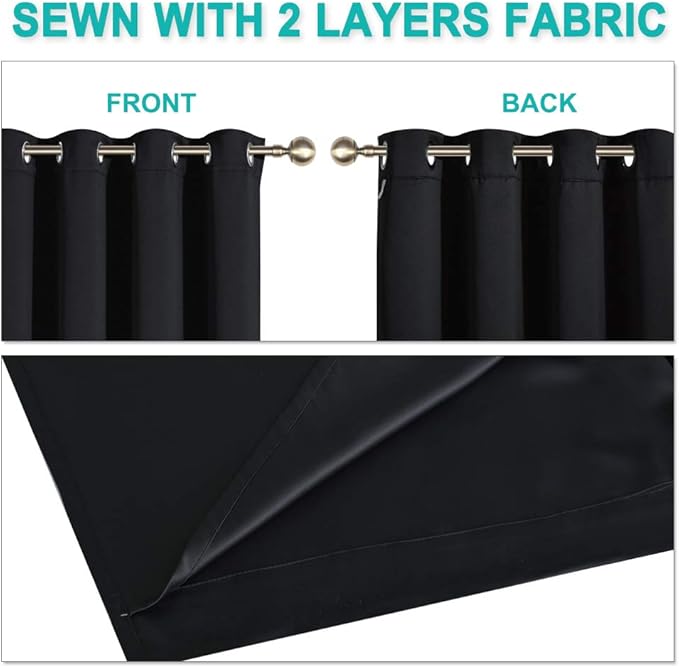 NICETOWN 100% Blackout Window Curtain Panels, Full Light Blocking Drapes with Black Liner for Nursery, 72 inches Drop Thermal Bedroom Drapes and Curtains (Black, 2 Pieces, 42 inches Wide Per Panel)