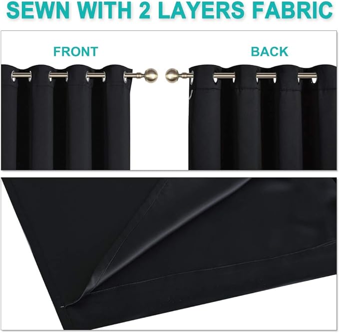 NICETOWN Black Out Curtains 54 inches Length Set of 2, 2 Thick Layers Completely Blackout Window Treatment Thermal Insulated Lined Drapes for Basement Window (42 inches Width Each Panel)