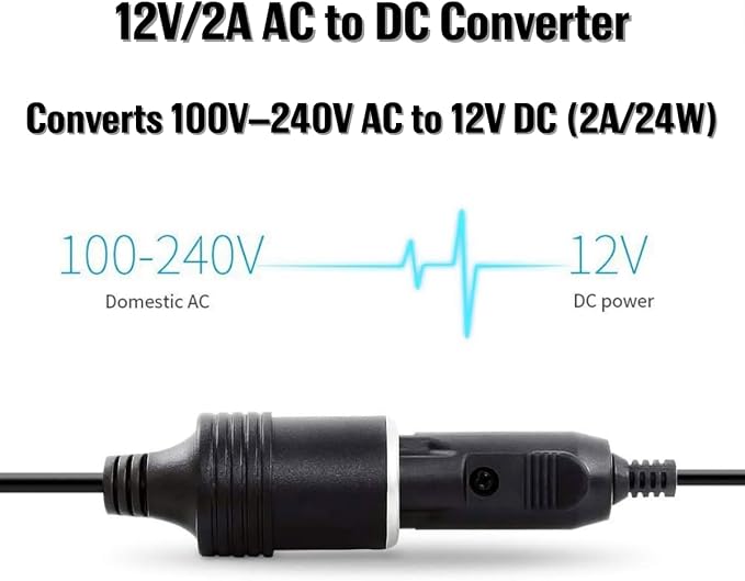 12V 2A AC to DC Converter with Cigarette Lighter Socket - 110V to 12V Power - Image 2