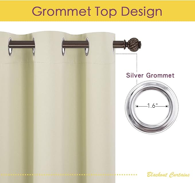 NICETOWN Room Darkening Curtain Panels for Cafe, Thermal Insulated Grommet Room Darkening Draperies/Drapes for Window (Beige, 2 Panels, W70 x L54 -inch)