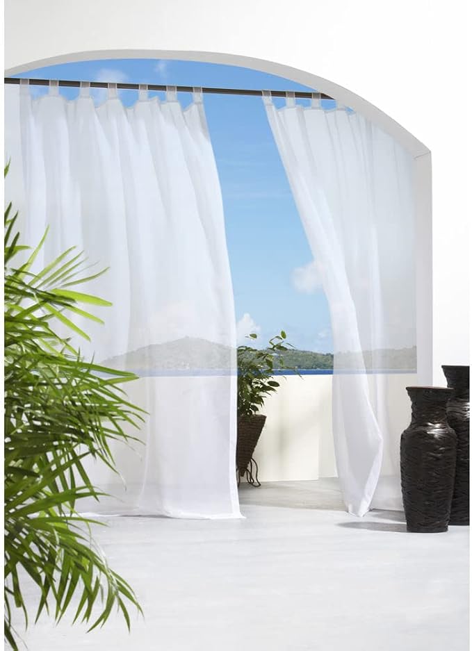 Outdoor De'cor Escape Waterproof Outdoor Sun Filtering Voile Tab Top Curtain - Image 3