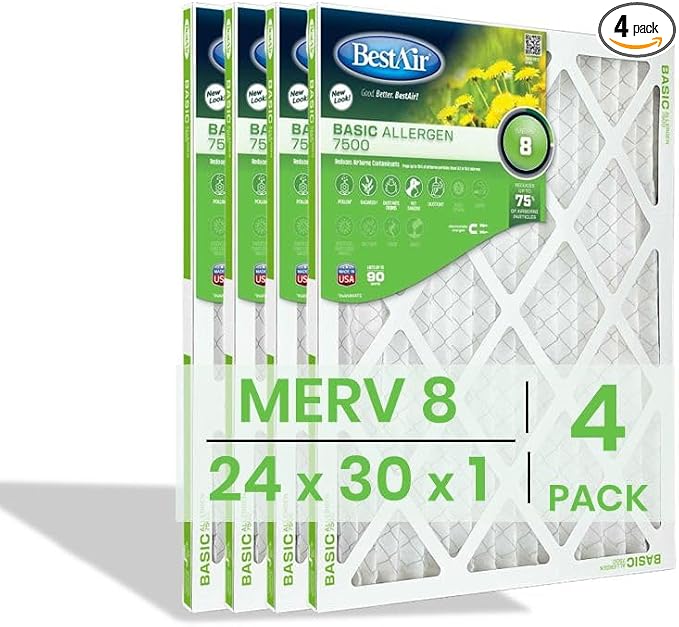 BestAir 24x30x1 Air Filter | MERV 8 Basic Allergen 7500 HVAC AC Furnace Filter by FreudenbergFiltrationTechnologies