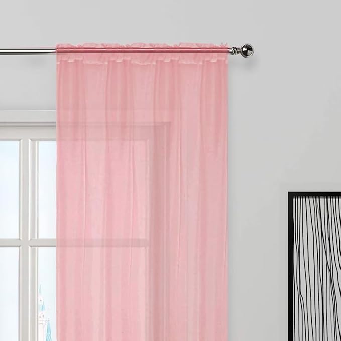 SpaceDresser Sheer Voile Window Treatment Rod Pocket Curtain Panels for Kitchen Bedroom Living Room Drapes Sunlight Filtering Privacy Semi Home Decor Assorted Colors Sizes (Blush, 52 W x 108 L)