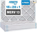Aerostar 16x28x1 MERV 13 Pleated Air Filter, AC Furnace Air Filter, 6 Pack by AirFiltersDelivered