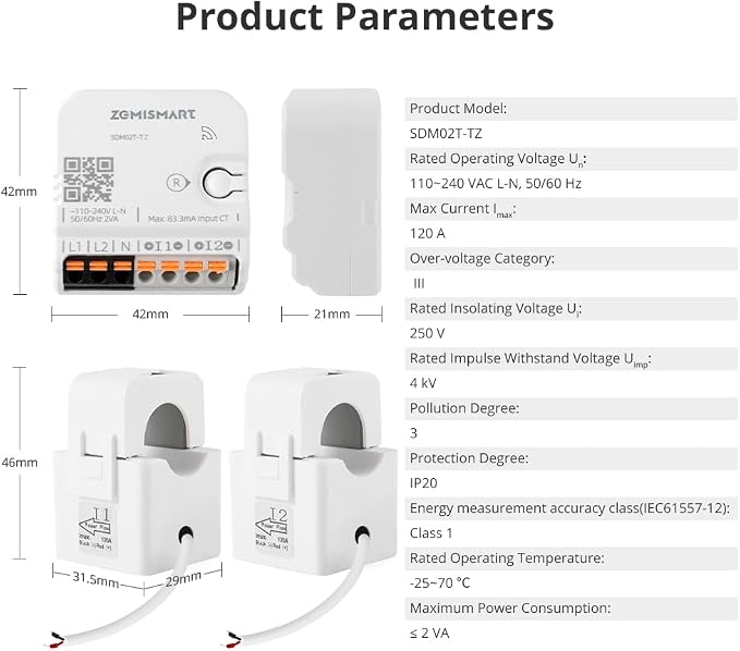 Smart Home Energy Monitor with 2 x 120A CTs, Live Electricity Usage Tracking - Image 7