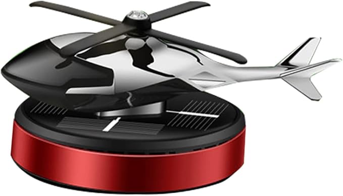 Helicopter Solar Rotating Air Freshener, Al Alloy Car & Home Décor|Red | by NICEADA