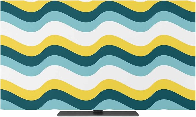 Ombre Yellow Turquoise Waves Indoor TV Cover, Elastic TV Screen Protector - Image 2