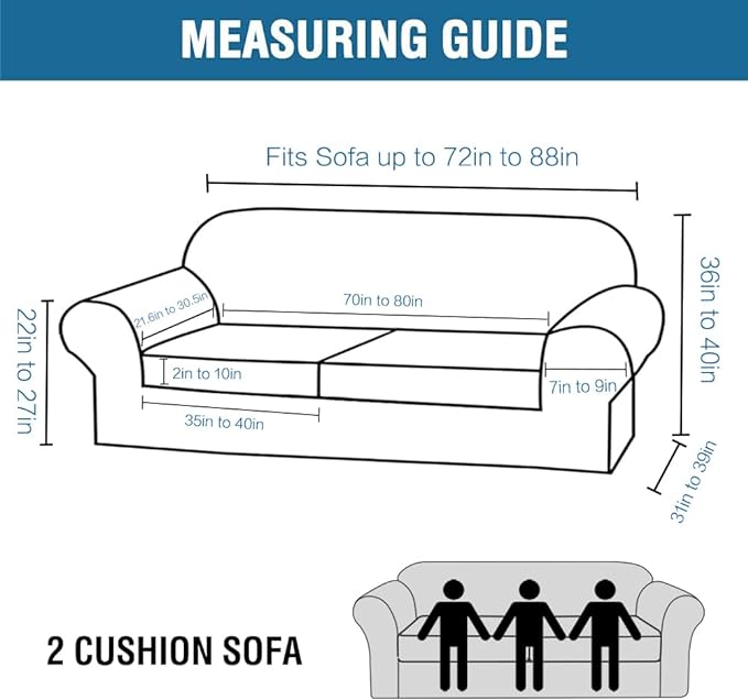 H.VERSAILTEX 3 Piece Stretch Sofa Covers for 2 Cushion Sofa Couch Covers for Living Room Sofa Slipcovers (Base Cover Plus 2 Seat Cushion Covers) Thicker Jacquard Fabric(Large Sofa, Caramel)