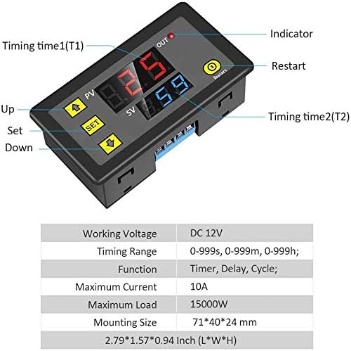 ICSTATION Delay Relay Module, DC 12V 10A Time Delay Switch 0-999s/min/h Timer - Image 2