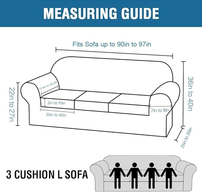 H.VERSAILTEX High Stretch Sofa Slipcover 4 Piece Cover Velvet Furniture Protector Form Fit Thick Velvet Extra Large Sofa Cover for 3 Cushion Couch Width Up to 97 Inch (Large Sofa, Peacock Blue)