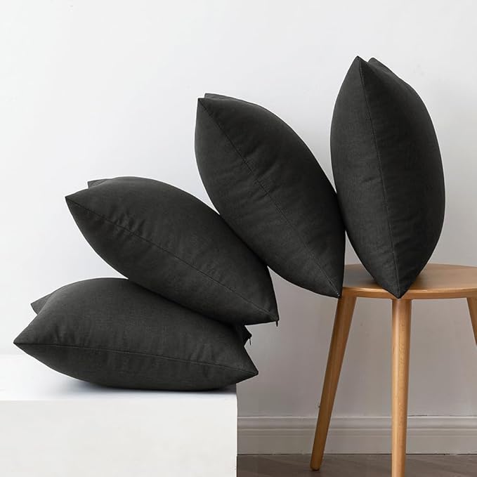 MIULEE Pack of 4 Decorative Outdoor Throw Pillow Covers Linen Waterproof Pillow Covers Farmhouse Cushion Cases for Patio Garden Tent Balcony Couch Sofa 18x18 inch Black