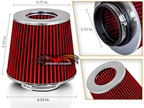 RED Rtunes Racing Universal Clamp-On Air Intake Filter Dry Washable Cone Air - Image 2