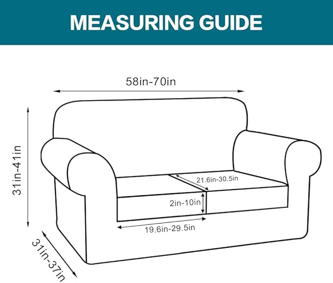 Turquoize 3 Piece Sofa Covers for 2 Cushion Couch Sofa Slipcover Soft Couch Cover for Dogs-Washable Sofa Furniture Covers with 2 Individual Cushion Covers, Thick Jacquard Fabric (Loveseat, Sand)