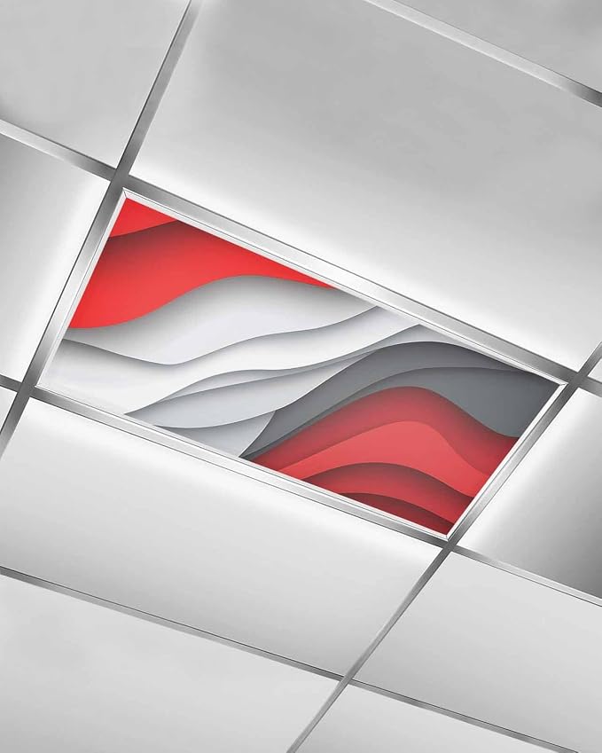 Yukro 1 Pack Red Ombre Fluorescent Light Covers Red Grey Gradient Abstract Wave by Unknown