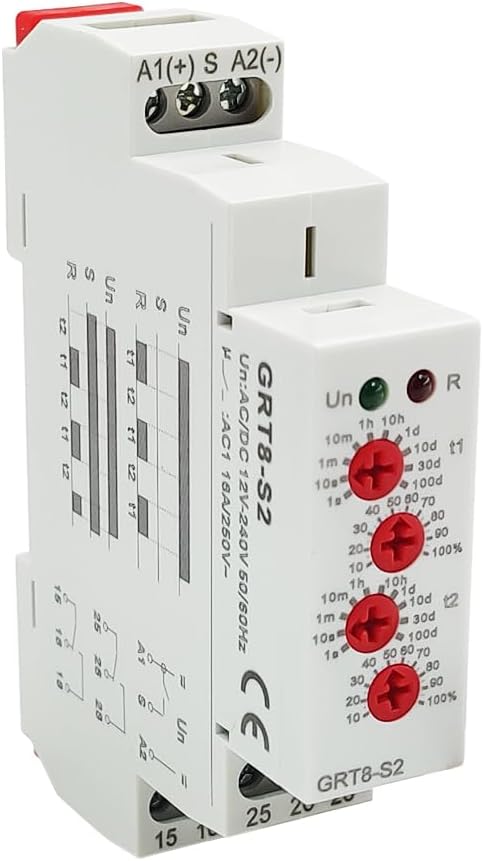GRT8-S2 Asymmetric Cycle Timer ON/Off Repeat Cycle Time Relay AC/DC 12-240V by LNKWEL