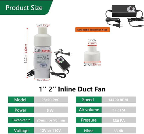 1'' 2'' Inline Duct Fan Booster Ventilation Fan Indoor Vent Blower Air Vent - Image 2