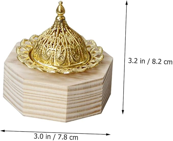 PRETYZOOM Octagonal Wooden Incense Burner Gold Metal Accents Decorative - Image 2