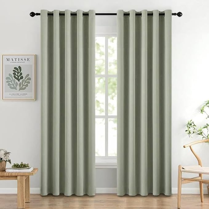 MIULEE Room Darkening Curtains Thermal Insulated Drapes Solid Window Treatment Set Grommet Top Light Blocking Blackout Curtain for Living Room/Bedroom 2 Panels 72 x 84 inch Sage Green