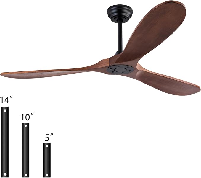 QUTWOB 60" Wood Ceiling Fan, Remote Control, 3 Wooden Blades, Indoor/Outdoor - Image 8