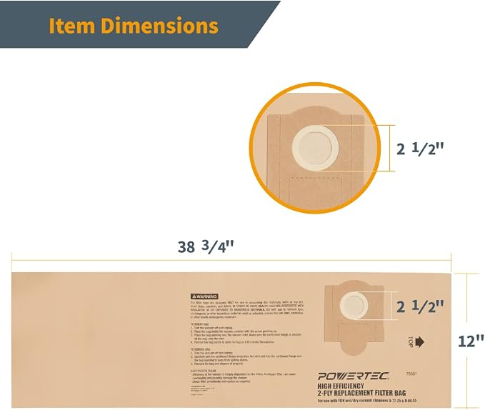 POWERTEC Shop Vacuum Bags 3PK for Fein 913048K01, 69908195016 Vacuum Bag - Image 4