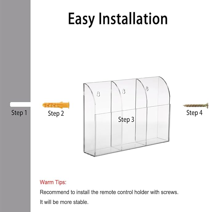 Hipiwe Wall Mount Remote Control Holder Clear Acrylic Media Organizer Storage - Image 5