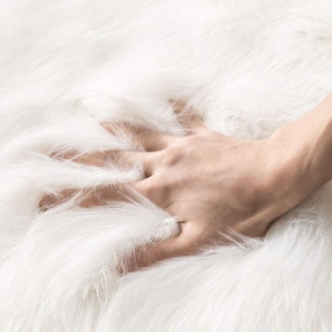 MIULEE Fluffy Rug Soft Shaggy Faux Fur Area Rug Luxury Plush Rectangle Carpet for Christmas Decor Bedroom Living Room Sofa Chair 2 x 3 Feet, White