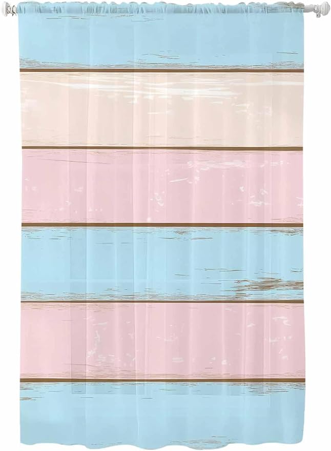 Sheer Curtains 63 Inch Length, Farmhouse Country Shabby Striped Privacy Voile by Unknown
