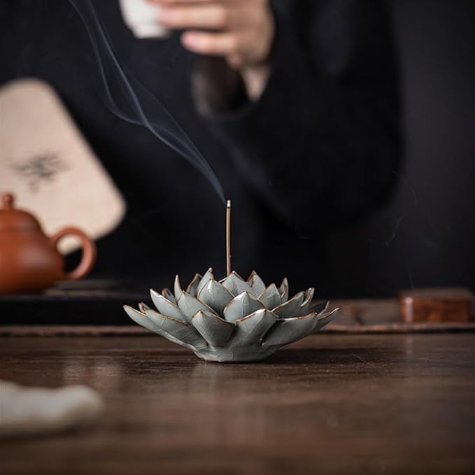 Ceramic Lotus Flower Thread Incense Burner Holder Handmade Zen Aromatherapy - Image 3