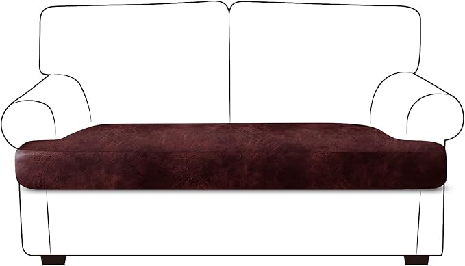 Leather Look Couch Cushion Covers Sofa Seat Slipcovers Sets Couches Furniture Protector for Sectional Armchair Loveseat Pets Kids Stretch Spandex Fabric (1 T-Cushion loveseat, Burgundy)