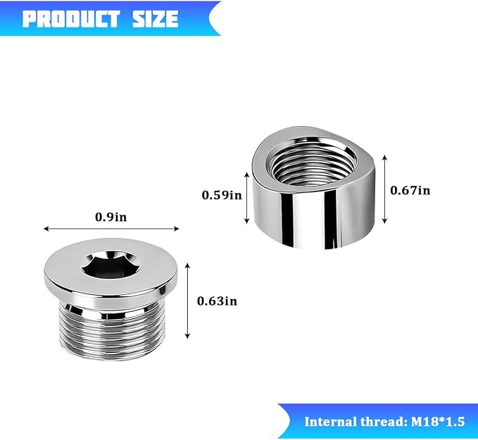 M18X1.5 Car Stepped Mounting Bung and Plugs, Stainless Steel Notched Style - Image 2