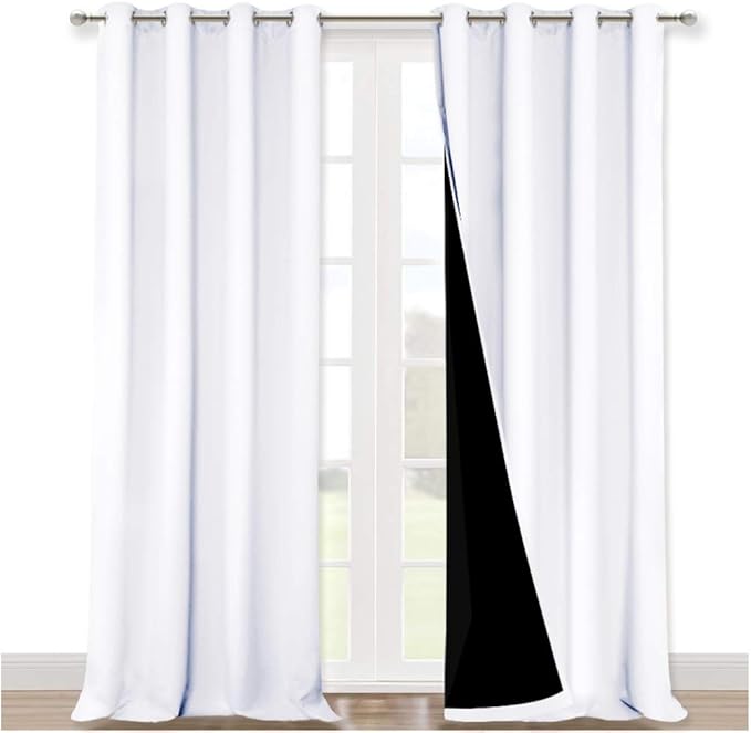 NICETOWN White 100% Blackout Curtains for Windows, Pack of 2, 52 inches W x 120 inches L, Super Heavy-Duty Black Lined Total Darkness Drapes for Bedroom, Privacy Assured Window Treatment for Patio