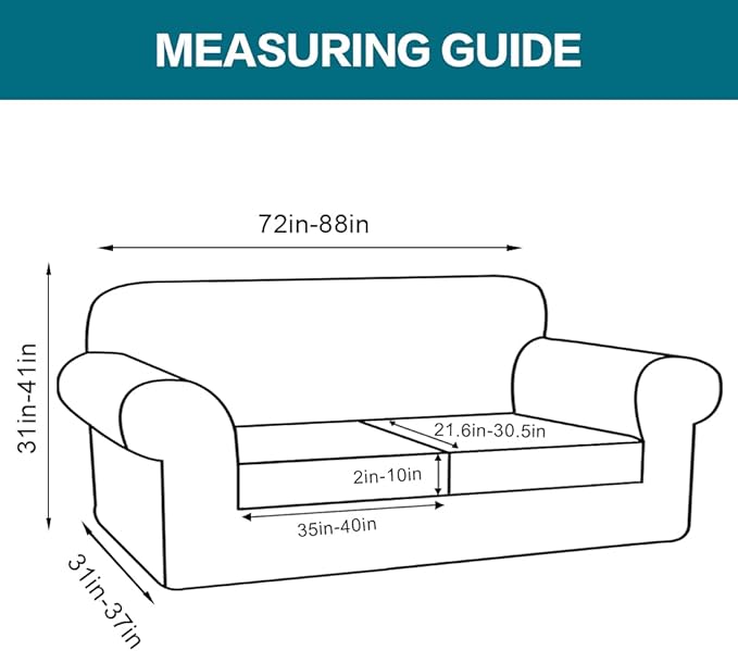 Turquoize 3 Piece Sofa Covers for 2 Cushion Couch Sofa Slipcover Soft Couch Cover for Dogs-Washable Sofa Furniture Covers with 2 Individual Cushion Covers, Feature Fabric (2 Cushion Sofa, Deep Teal)
