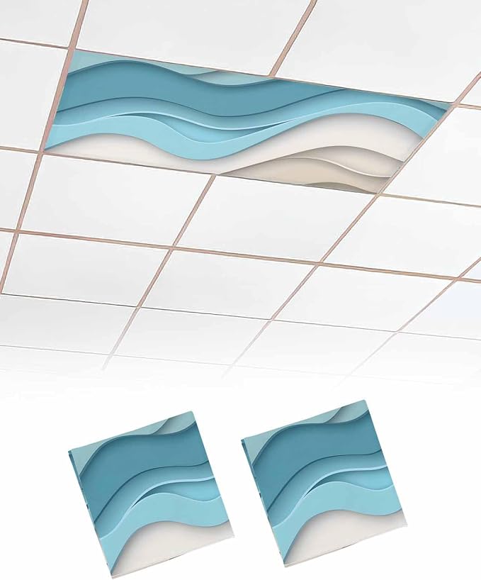 Yukro 2 Pack Teal Ombre Fluorescent Light Covers Abstract Stripe Ocean Wave by Unknown