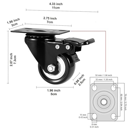 2" Caster Wheels Set of 4, Heavy Duty Casters - Image 3