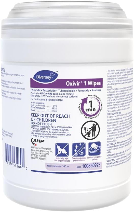Oxivir Diversey 1 Disinfectant Peroxide Wipes, 160 Wipes, 12 Pack | 1 Minute - Image 2