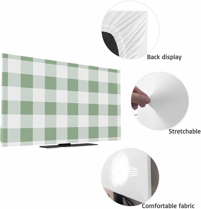 Classic Sage Green White Lattice Indoor TV Cover, Elastic TV Screen Protector - Image 7