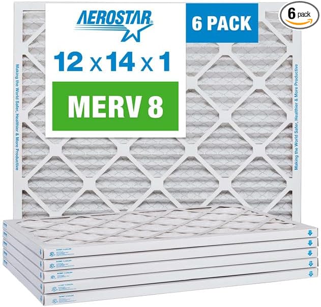 Aerostar 12x14x1 MERV 8 Pleated Air Filter, AC Furnace Air Filter, 6 Pack by AirFiltersDelivered