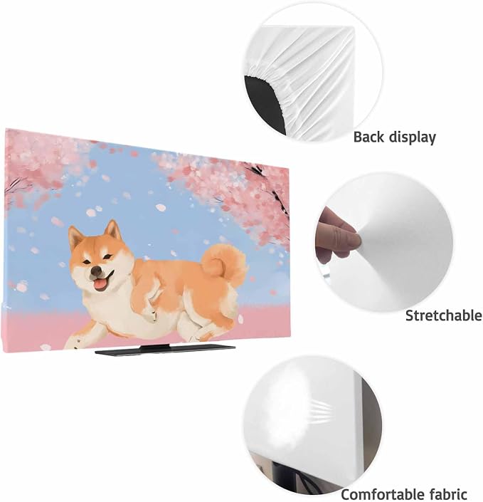 Japanese Cute Akita Dogs Indoor TV Cover, Elastic TV Screen Protector Cherry - Image 7