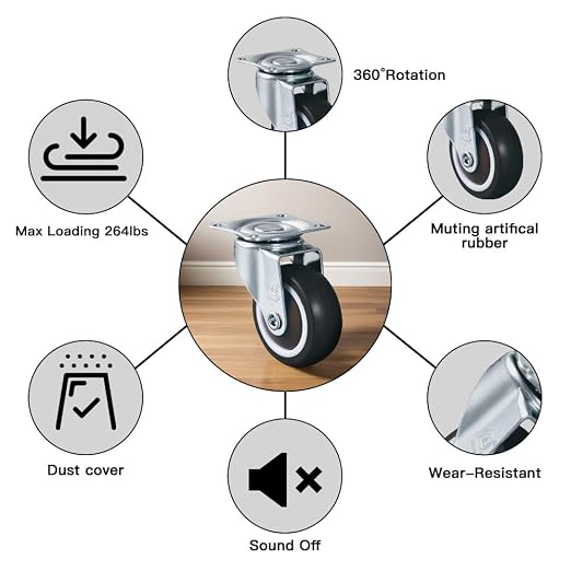 2.5'' Caster Wheels Set of 4 Heavy Duty No Noise Castors, Swivel Top Plate - Image 3