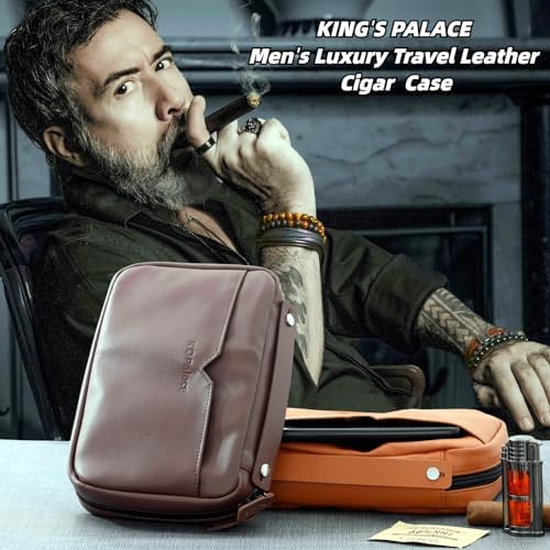 KING'S PALACE Cigar Humidor and Ashtray Set, Travel Leather Cigar Case - Image 6