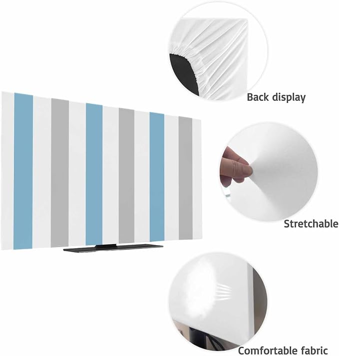 Abstract Blue Gray Striped Indoor TV Cover, Elastic TV Screen Protector Modern - Image 7