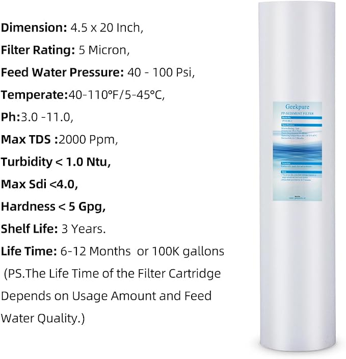 Geekpure Whole House PP Sediment and Carbon Block Replacement Filters -4.5 x 20 - Image 5